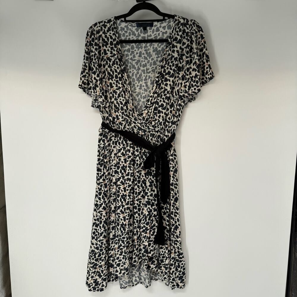 Rachel Rachel Roy Midi Faux Wrap Dress Women Plus 1X Black Tan Animal Print